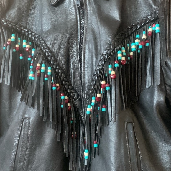 FIRST GENUINE LEATHER VINTAGE 90s Custom Fringe Biker Motorcycle Jacket -Size 20 - Picture 7 of 11